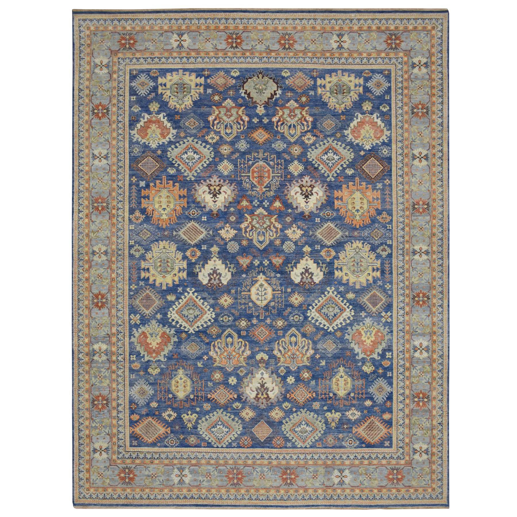 10'x13'4" Imperial Blue, Northwest Persian Design with All Over Geometric Elements, Hand Knotted, 100% Wool, Zero Pile, Oriental Rug 
